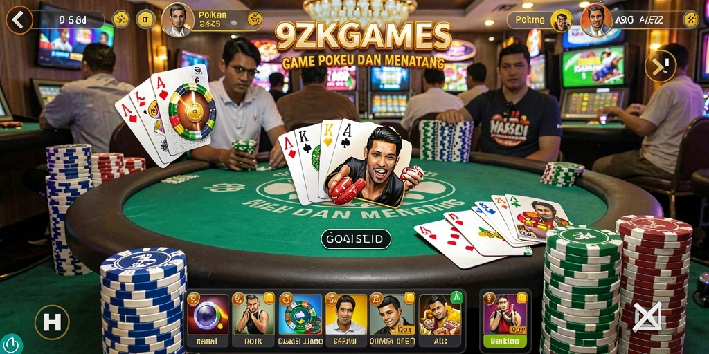 Tampilan menarik dari permainan poker di 9ZKGAMES yang menampilkan pemain berinteraksi.