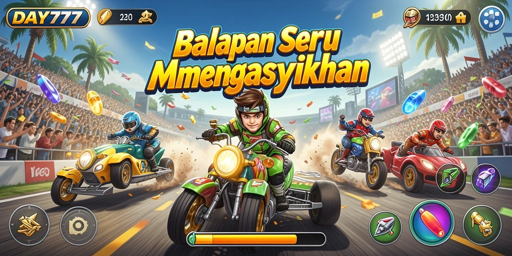 Tampilan gameplay <strong>DAY777</strong> yang memukau saat balapan di trek yang menantang.