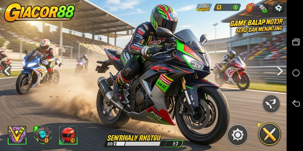 Screenshot GACOR88 menampilkan aksi balap motor yang mendebarkan dan grafis yang menawan.