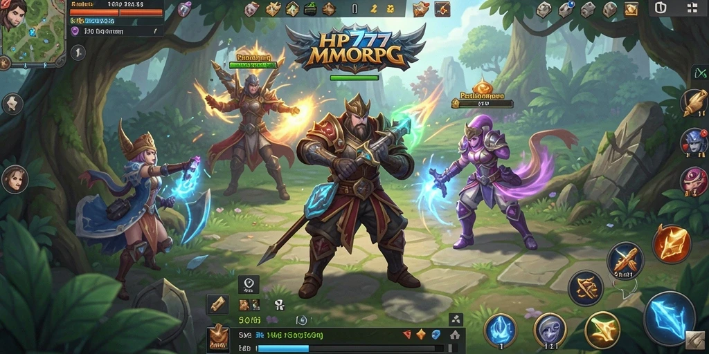 Tampilan gameplay seru dalam HP777 dengan karakter dan monster yang unik.