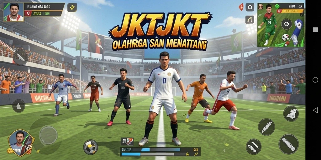 Tangkapan layar gameplay JKTJKT yang penuh aksi dengan berbagai olahraga.