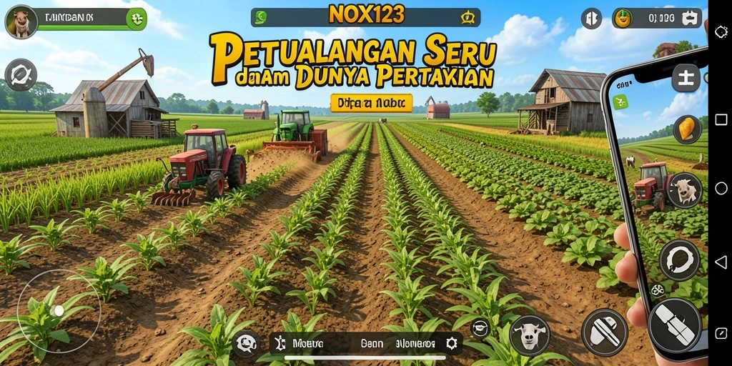 Tampilan gameplay menarik dari NOX123 yang menampilkan aktivitas bertani.