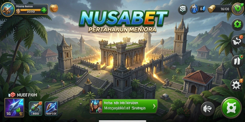 Tampilan gameplay NUSABET dengan menara yang strategis dan musuh yang beragam.