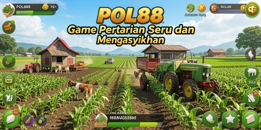 Screenshot gameplay POL88 dengan lahan pertanian yang luas dan indah.