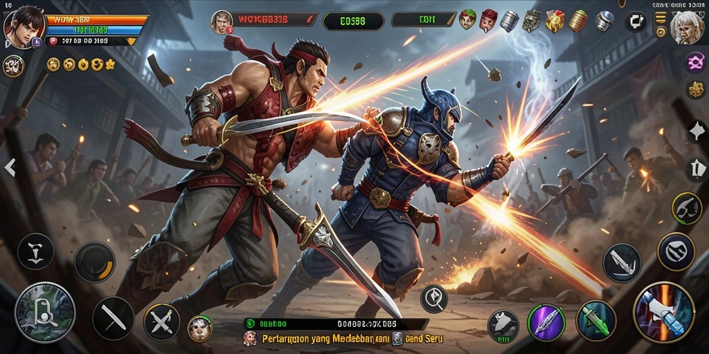 Tampilan gameplay WOW388 dengan pertarungan seru dan karakter yang beragam.